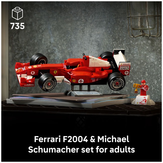 LEGO ICONS FERRARI F2004 AND MICHAEL SCHUMACHER