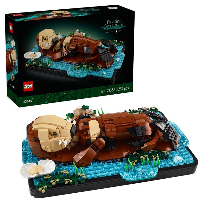 LEGO Ideas Floating Sea Otters set featuring detailed buildable sea otter figures floating in water-themed display design, created for LEGO builders, animal lovers, collectors, and decorative showcase of marine wildlife creativity and imagination.
