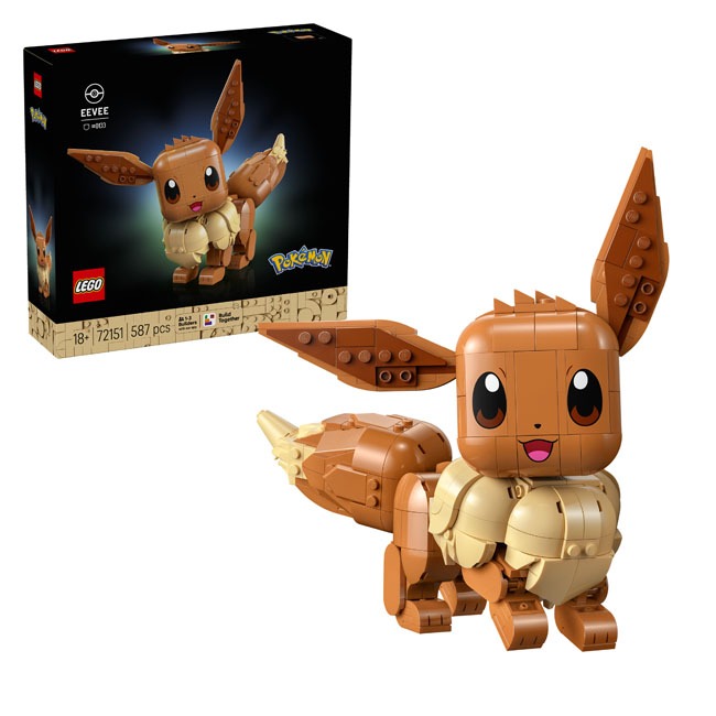 LEGO Pokemon Eevee building set featuring detailed brick-built Eevee character model with brown and cream design, designed for LEGO builders and Pokemon fans, perfect for imaginative play, display collection, and anime-inspired construction experience

