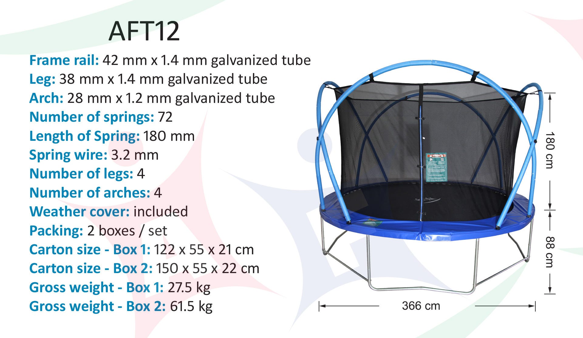 ACTIVE FUN 12FT TRAMPOLINE WITH ENCLOSURE COVER & LADDER