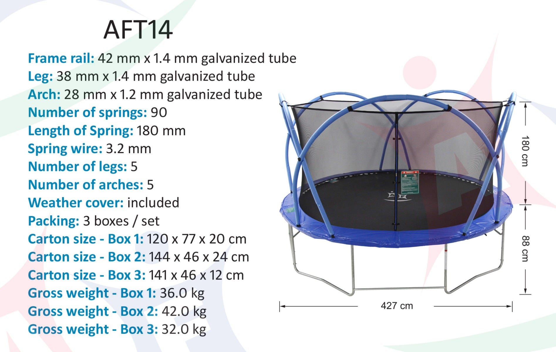 ACTIVE FUN 14FT TRAMPOLINE WITH ENCLOSURE COVER & LADDER