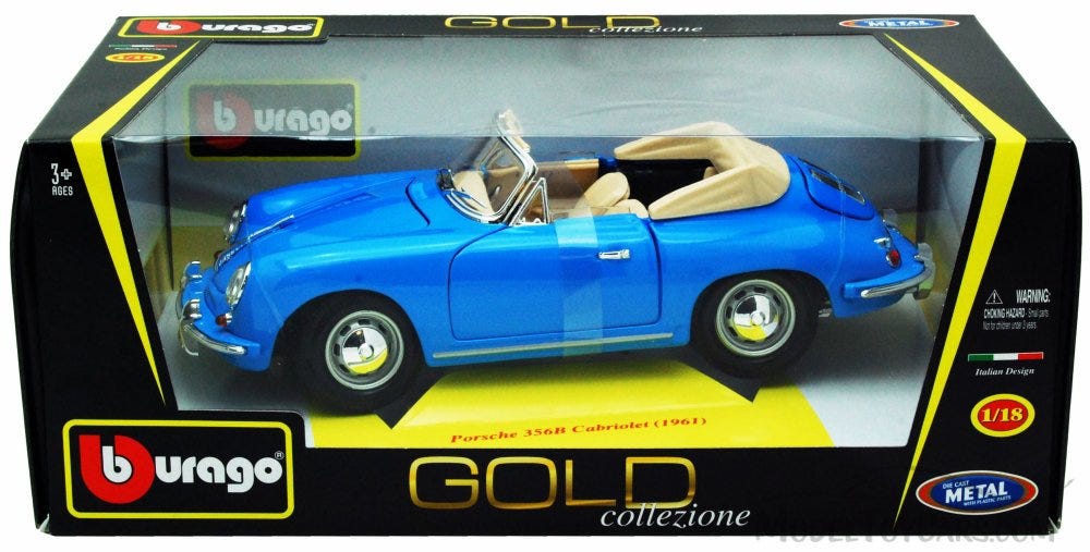 BURAGO 1:18 DIECAST PORSCHE 356B CABRIOLET (1961)