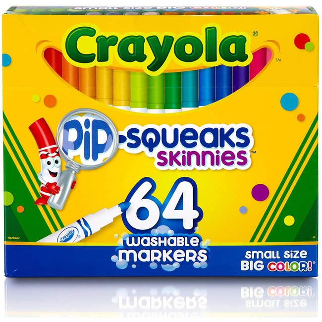 CRAYOLA 64-COUNT WASHABLE PIP-SQUEAKS SKINNIES MARKERS
