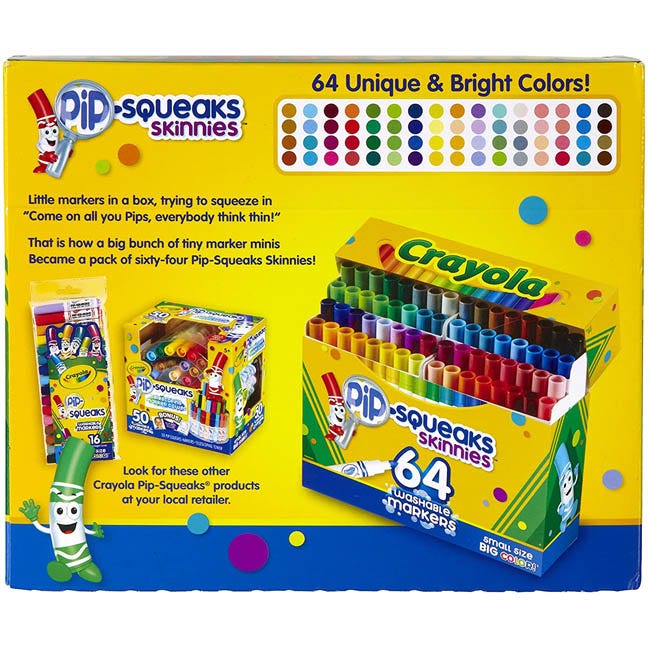 CRAYOLA 64-COUNT WASHABLE PIP-SQUEAKS SKINNIES MARKERS