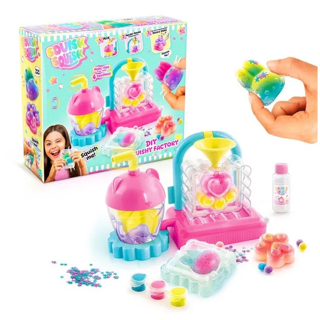 Canal Toys Squishy Factory featuring molds, colorful foam clay, and tools for DIY squishy creations, promoting hands-on creativity, fine motor skill development, and tactile sensory fun for children.
