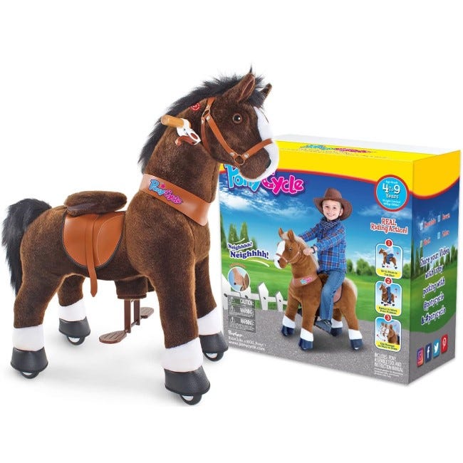 PONYCYCLE CHOCO BROWN HORSE RIDE ON WITH BRAKE AND SOUND