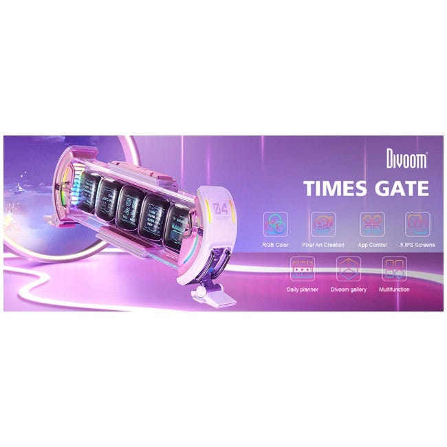 DIVOOM TIMES GATE PIXEL ART INFORMATIVE CYBERPUNK DIGI PINK