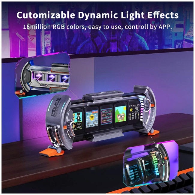 DIVOOM TIMES GATE PIXEL ART INFORMATIVE CYBERPUNK DIGI SILVER