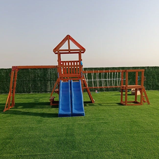 DP BRIDGEPORT SWING SET WITH CLIMBING WALL WOODEN GYMSET