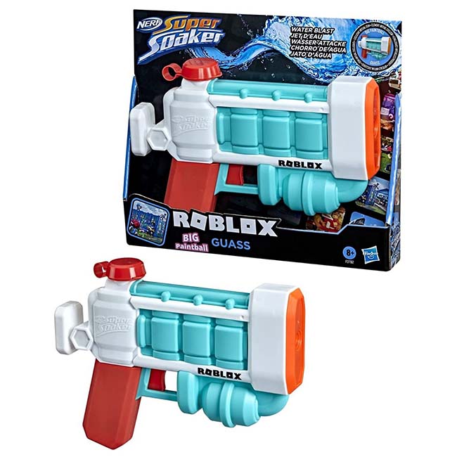 NERF Super Soaker Roblox Big Paintball water blaster featuring bold colorful design and pump action system, ideal for kids outdoor water fights, summer play, and energetic water battle fun.
