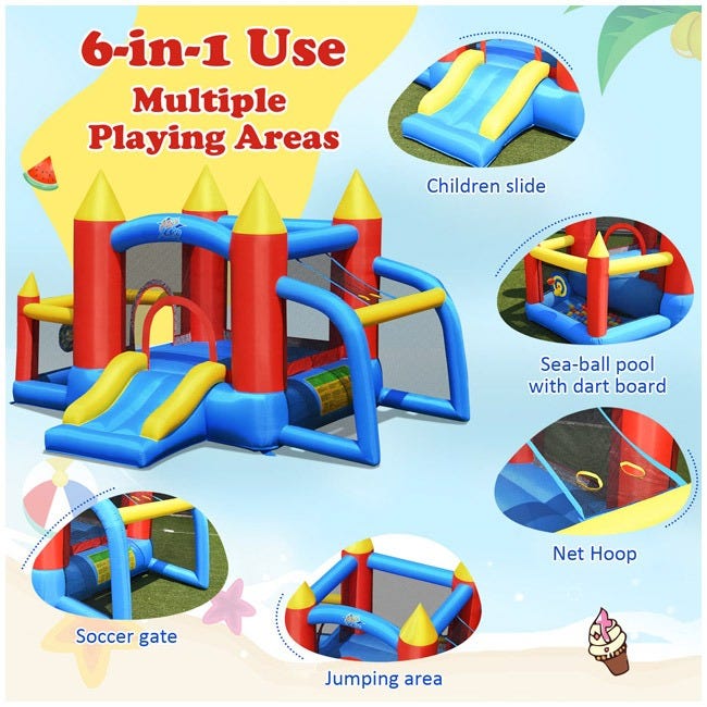 HAPPY HOP INFLATABLE BOUNCE HOUSE WITH SLIDE SOCCER GOAL