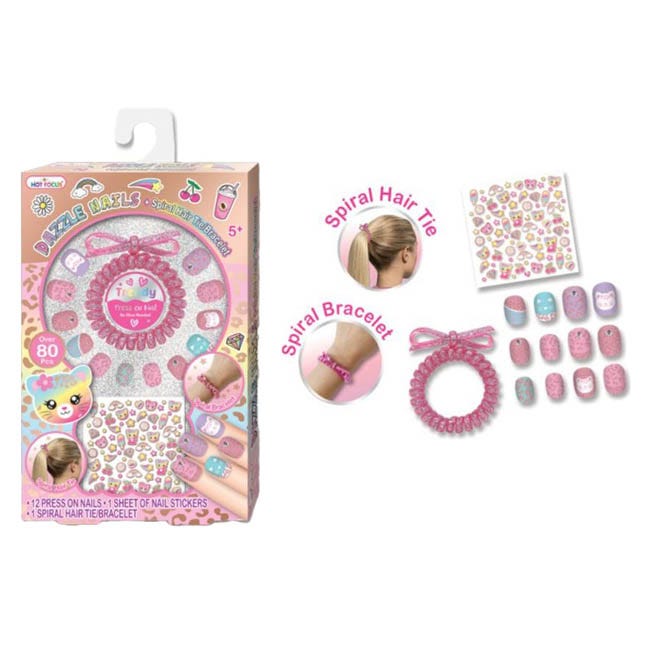 HOT FOCUS DAZZLE NAILS & SPIRAL HAIR TIE BRACELET LEOPARD