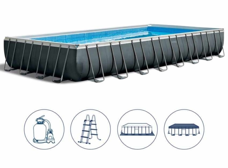 Intex Ultra XTR Frame Rectangular Pool 975cm x 488cm x 132cm, extra-large above ground swimming pool with strong steel frame, perfect for family use, outdoor fun, and summer pool parties, premium backyard Intex pool set.