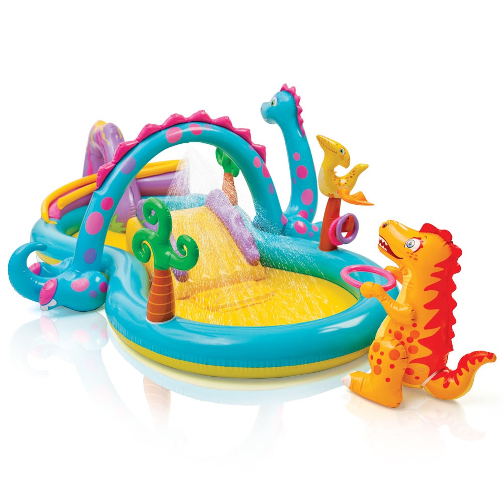 Intex Dinoland Play Center 333cm x 229cm x 112cm, inflatable water play center with slide and splash area for kids, ideal for outdoor summer fun and exciting water play activities.