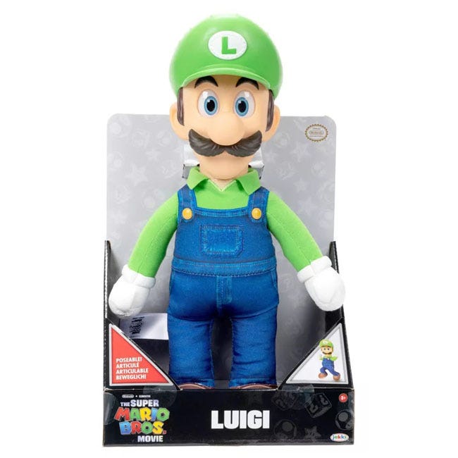 SUPER MARIO NINTENDO MOVIE PLUSH 15 INCH LUIGI