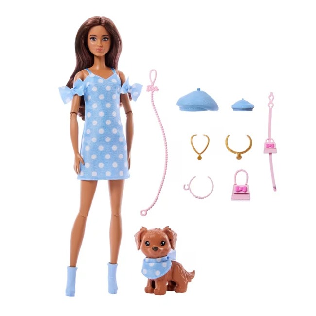 BARBIE TWINNING LOOKS BRUNETTE FASHION DOLL WITH PET DOG