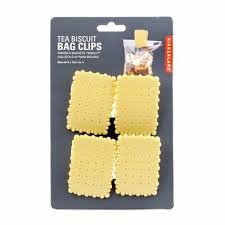 KIKKERLAND BAG CLIP TEA BISCUIT S/4