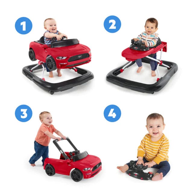 BRIGHT STARTS FORD MUSTANG 4IN1 ACTIVITY PUSH WALKER RED