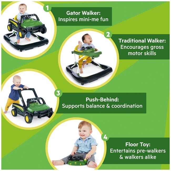 BRIGHT STARTS JOHN DEERE 4 IN 1 GATOR GREEN BABY ACTIVITY CE