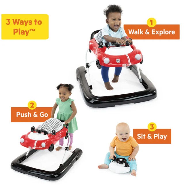 BRIGHT STARTS LITTLE SPEEDSTER 3-IN-1 CAR WALKER RED RACER