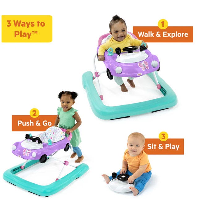 BRIGHT STARTS LITTLE SPEEDSTAR 3-IN-1 CAR WALKER PURPLE RACE