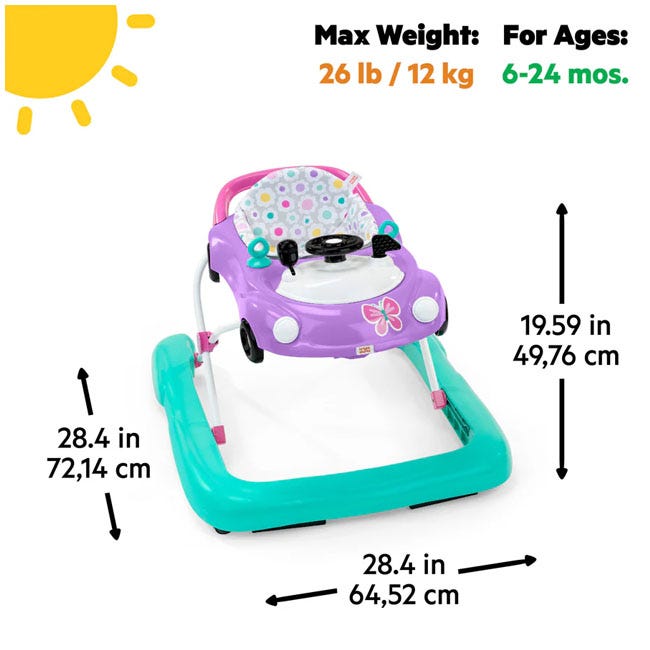 BRIGHT STARTS LITTLE SPEEDSTAR 3-IN-1 CAR WALKER PURPLE RACE