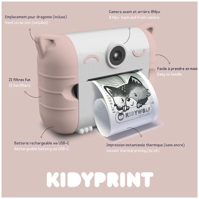 KIDYWOLF KIDYPRINT THERMAL PRINTING CAMERA -PINK