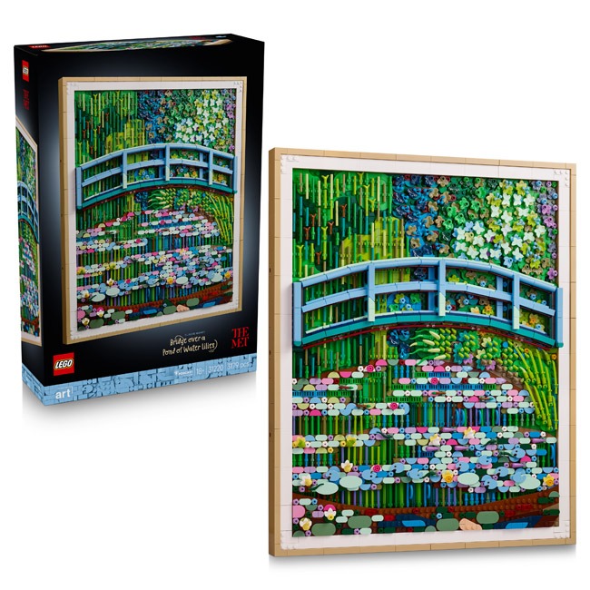 LEGO Art Claude Monet Bridge Over a Pond of Water Lilies set featuring detailed brick-built impressionist artwork, layered design with soft colors and textures, ideal for wall display, home décor, and art-inspired interiors.
