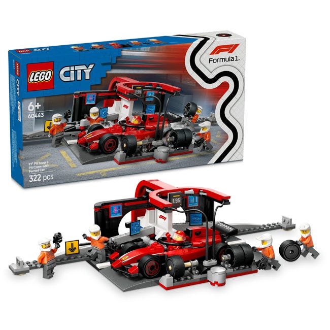 LEGO CITY F1 PIT STOP AND PIT CREW WITH FERRARI CAR