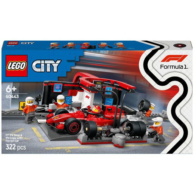 LEGO CITY F1 PIT STOP AND PIT CREW WITH FERRARI CAR