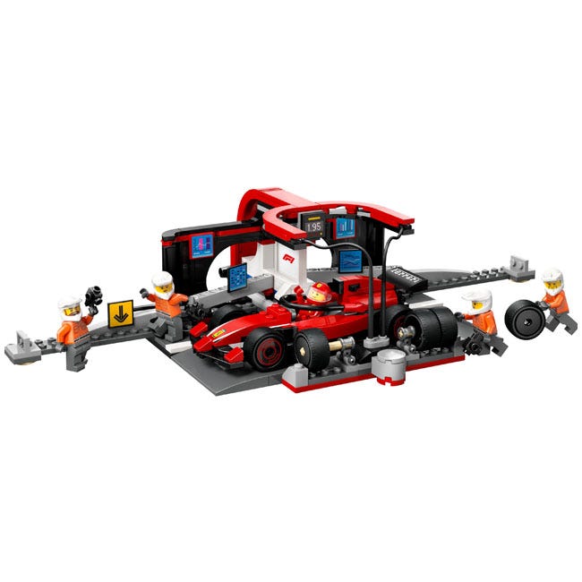 LEGO CITY F1 PIT STOP AND PIT CREW WITH FERRARI CAR