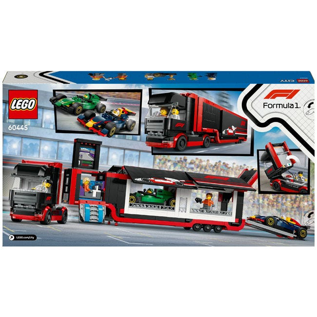 LEGO CITY F1 TRUCK WITH RB20 AND AMR24 F1 CARS