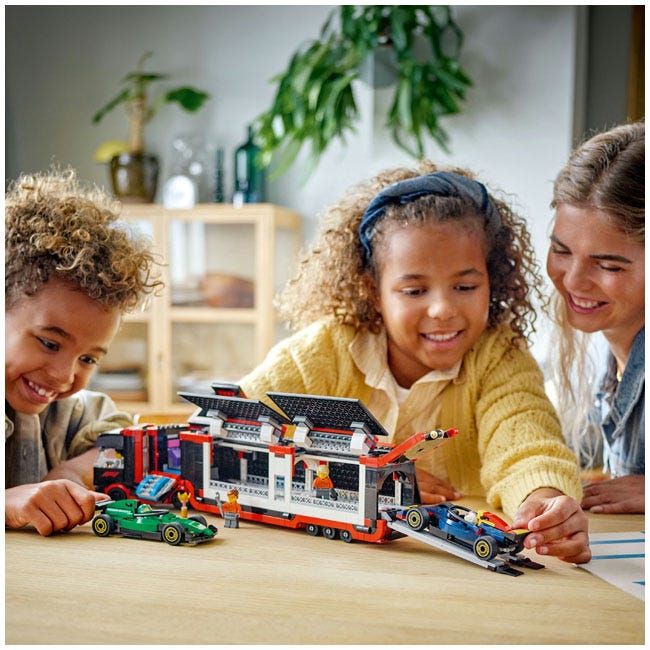 LEGO CITY F1 TRUCK WITH RB20 AND AMR24 F1 CARS