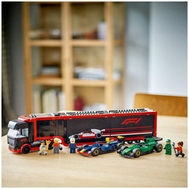 LEGO CITY F1 TRUCK WITH RB20 AND AMR24 F1 CARS