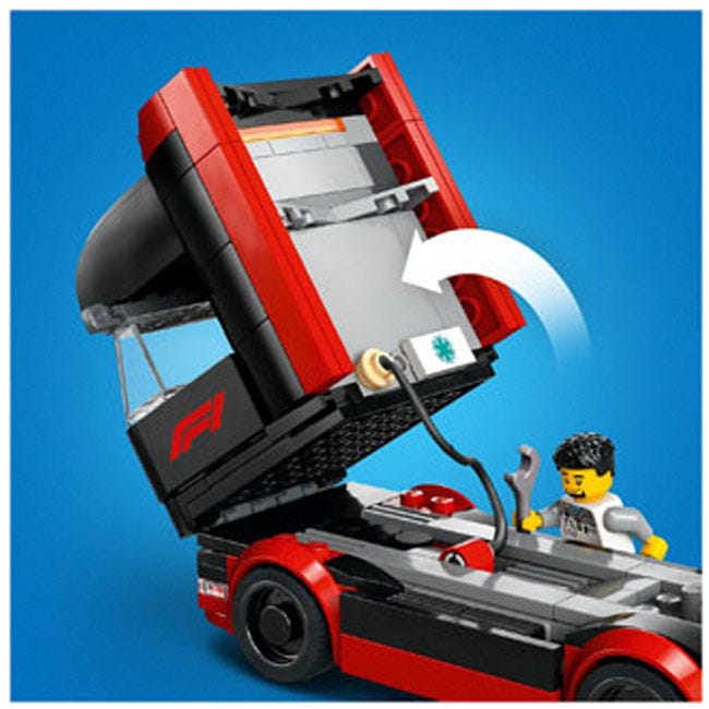 LEGO CITY F1 TRUCK WITH RB20 AND AMR24 F1 CARS