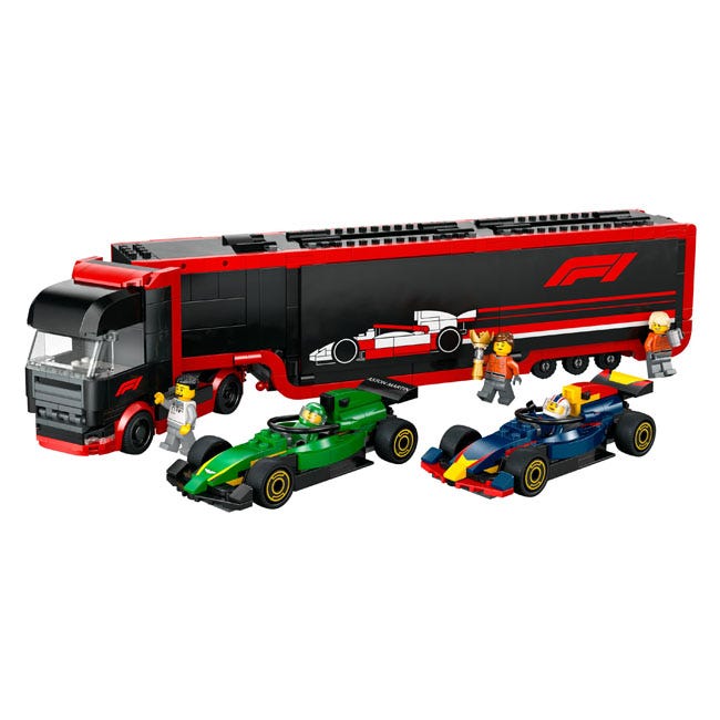 LEGO CITY F1 TRUCK WITH RB20 AND AMR24 F1 CARS