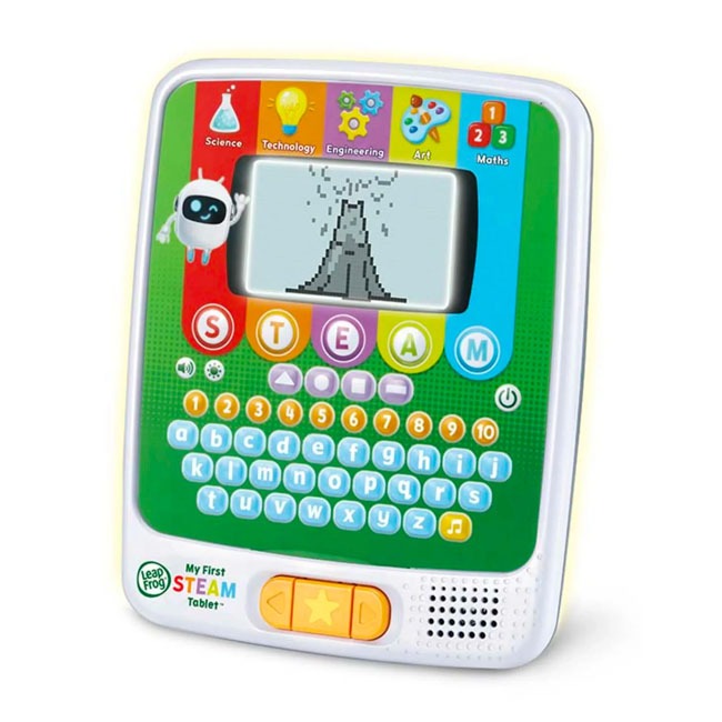 LEAPFROG My First STEAM Tablet LFUK featuring colorful educational interface, interactive learning activities for kids, designed for early STEAM education, supporting creativity, problem-solving, and cognitive development in toddlers and preschool learner