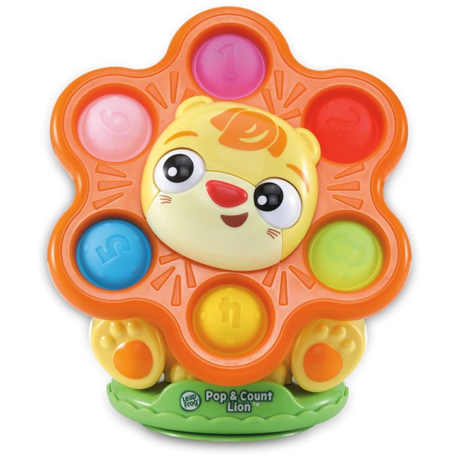 LEAPFROG Pop and Count Lion toy featuring colorful balls and friendly lion design, non-electronic educational toy for toddlers, designed to teach counting, color recognition, and cause-and-effect through fun interactive play.
