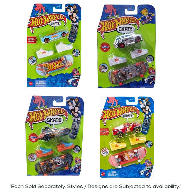 HOTWHEELS FINGER SKATES AND SKATEBOARD WITH DIECAST CAR