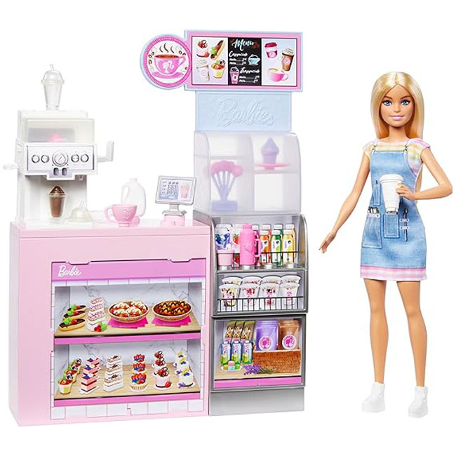 BARBIE COFFEE SHOP PLAYSET WITH BLONDE BARISTA DOLL