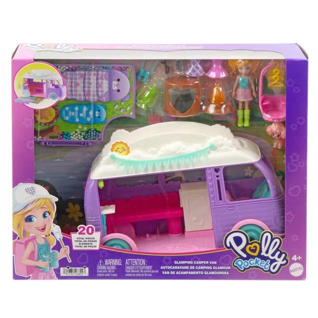 POLLY POCKET GLAMPING CAMPER VAN DOLL AND PLAYSET