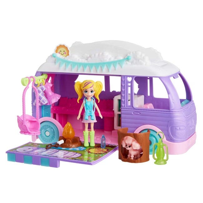 POLLY POCKET GLAMPING CAMPER VAN DOLL AND PLAYSET
