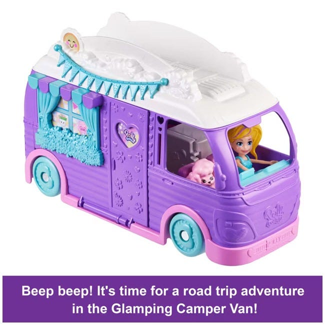 POLLY POCKET GLAMPING CAMPER VAN DOLL AND PLAYSET
