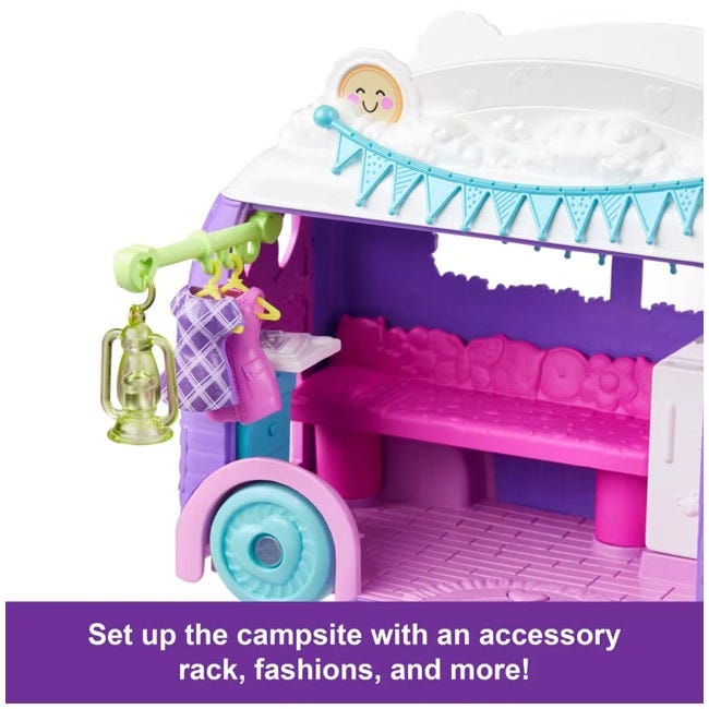 POLLY POCKET GLAMPING CAMPER VAN DOLL AND PLAYSET
