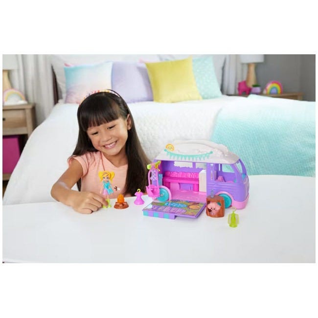 POLLY POCKET GLAMPING CAMPER VAN DOLL AND PLAYSET