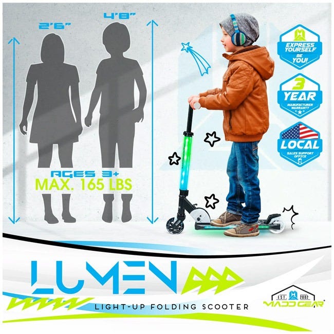 MADD GEAR CARVE LUMEN  SCOOTER - BLACK AND WHITE