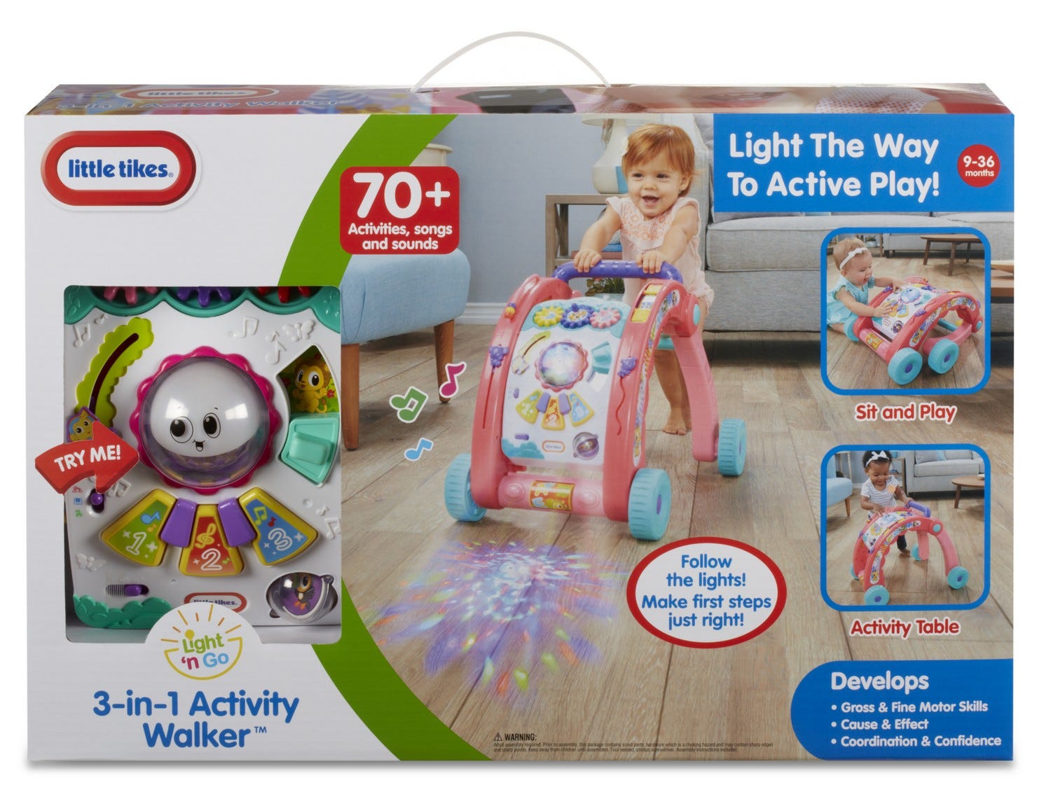 LITTLE TIKES LIGHT 'N GO 3-IN-1 ACTIVITY WALKER - PINK