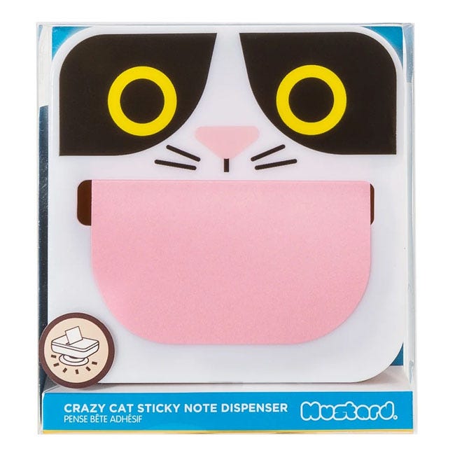 MUSTARD CRAZY CAT STICKY NOTE DISPENSER