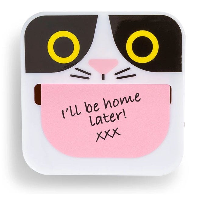 MUSTARD CRAZY CAT STICKY NOTE DISPENSER