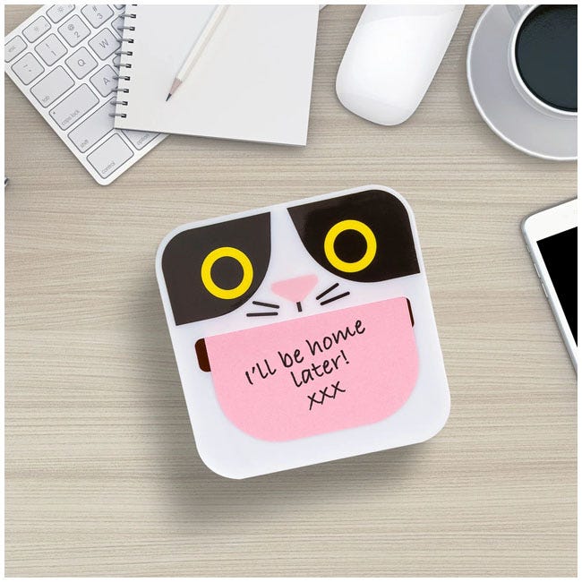 MUSTARD CRAZY CAT STICKY NOTE DISPENSER